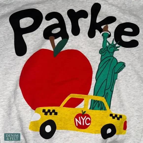 Parke NYC Apple Statue of Liberty Hoodie Grey S/M Rare Graphic Sweatshirt - Picture 10 of 13